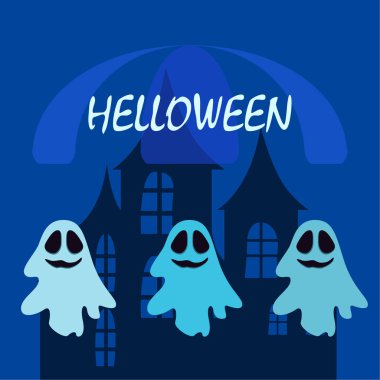 Hayaletlerle cadılar bayramı arkaplanı, vektör illüstrasyonu 