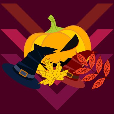Cadılar Bayramı sonbahar kabak, düşen yapraklar, jant kapağı arka plan vektör