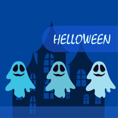 Hayaletlerle cadılar bayramı arkaplanı, vektör illüstrasyonu 