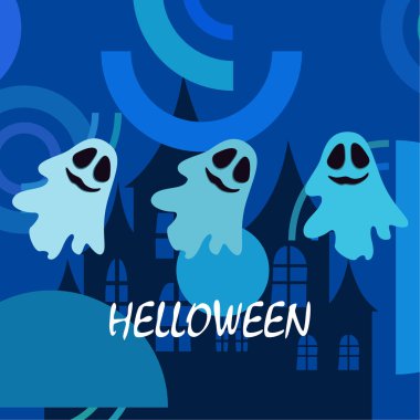 Hayaletlerle cadılar bayramı arkaplanı, vektör illüstrasyonu 