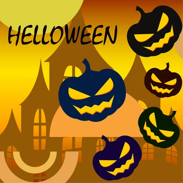 Fond Halloween Avec Maison Citrouilles Illustration Vectorielle — Image vectorielle