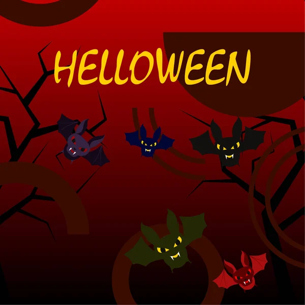 Pipistrelli Halloween Sfondo Rosso Poster Halloween Illustrazione Vettoriale — Vettoriale Stock