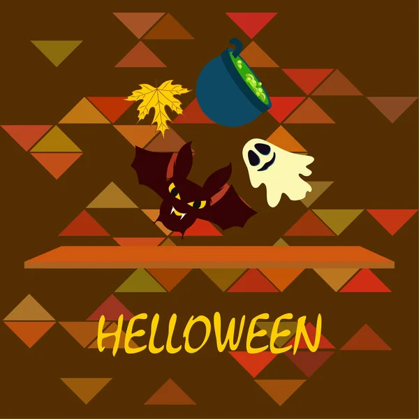 Halloween Outono Fundo Com Folha Caldeirão Morcego Fundo Vetor Fantasma —  Vetores de Stock