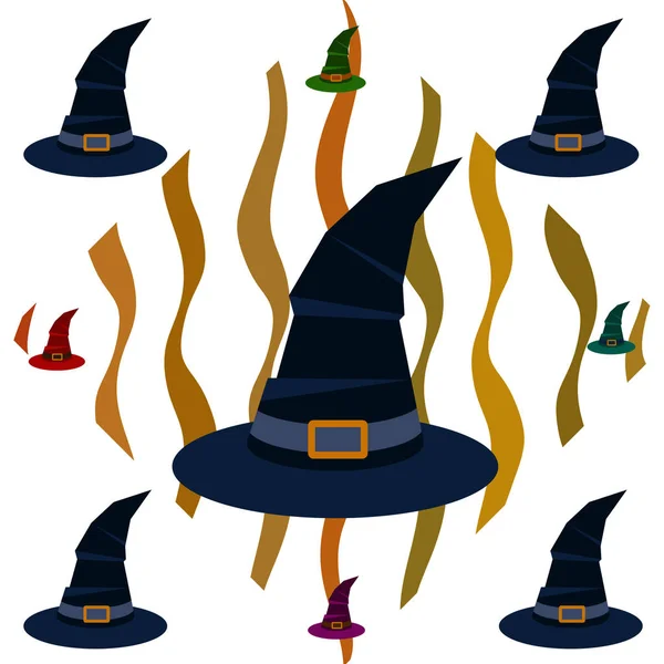 Chapéus Bruxas Halloween Fundo Vetor Noite — Vetor de Stock