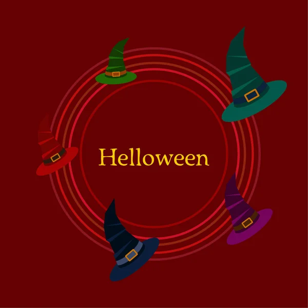 Fondo Halloween Con Sombreros Bruja Sobre Fondo Rojo — Vector de stock