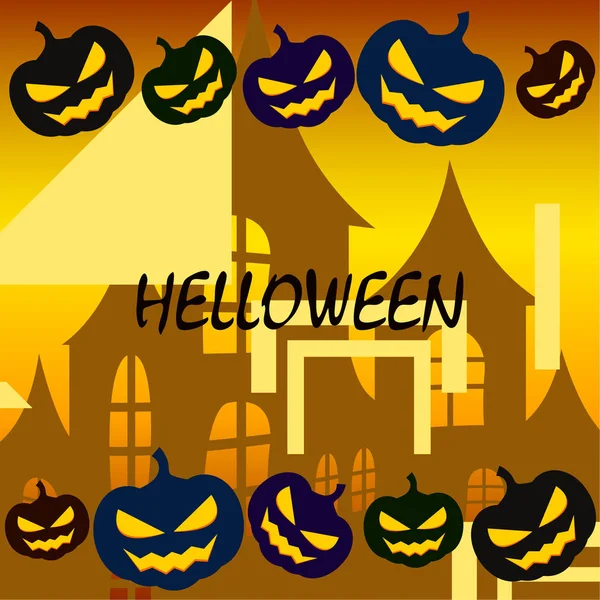 Halloween Hintergrund Mit Haus Und Kürbissen Vektorillustration — Stockvektor