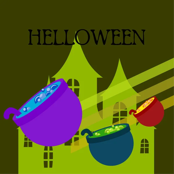 Ollas Con Poción Fondo Vector Halloween — Vector de stock