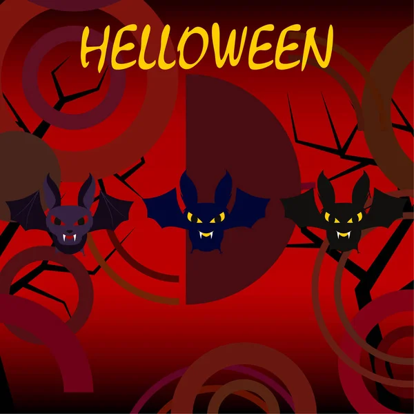 Morcegos Halloween Fundo Vermelho Cartaz Halloween Ilustração Vetorial — Vetor de Stock