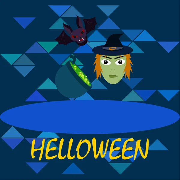 Halloween Heks Vleermuis Pot Vector Achtergrond — Stockvector