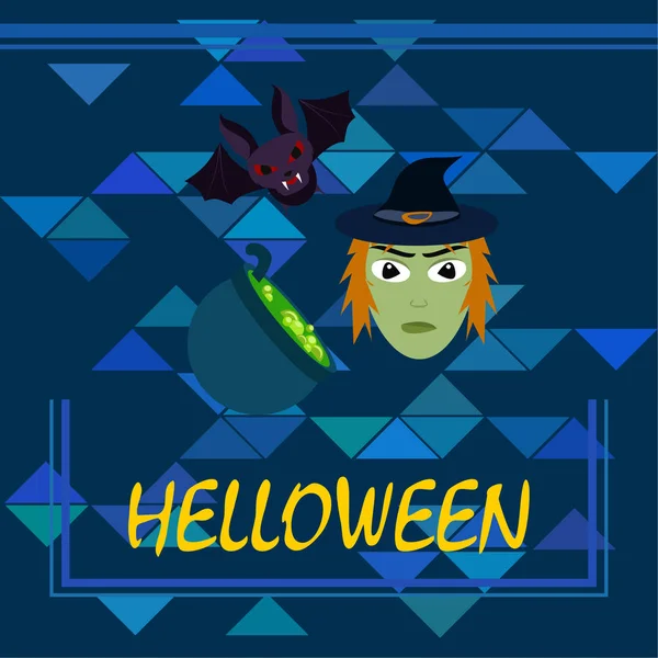 Halloween Heks Vleermuis Pot Vector Achtergrond — Stockvector