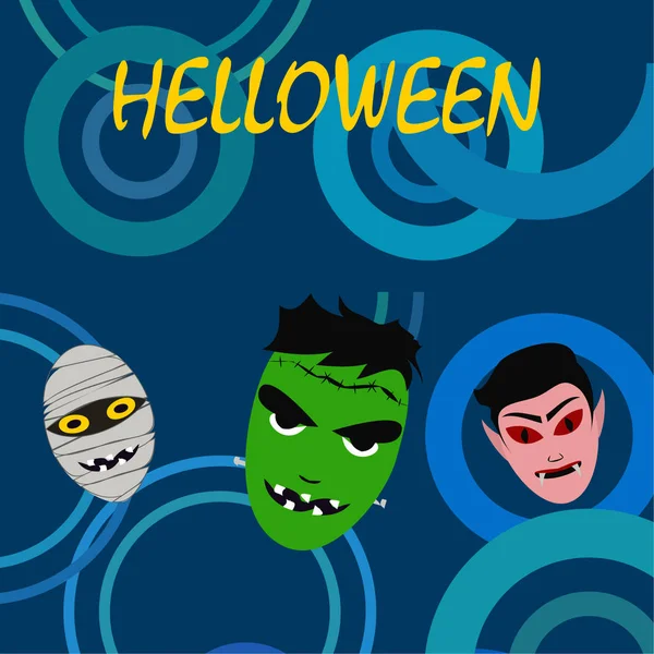 Fondo Azul Halloween Con Monstruos Ilustración Vectorial — Vector de stock