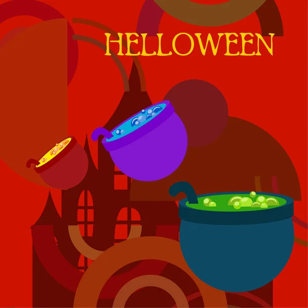 Pots Potion Halloween Vector Background — Stock Vector