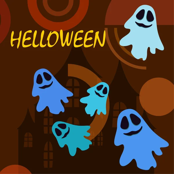 Ilustração Halloween Com Fantasmas Fundo Vetorial —  Vetores de Stock
