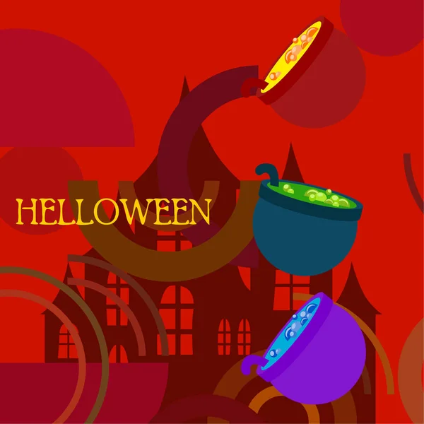 Pots Avec Potion Fond Vectoriel Halloween — Image vectorielle