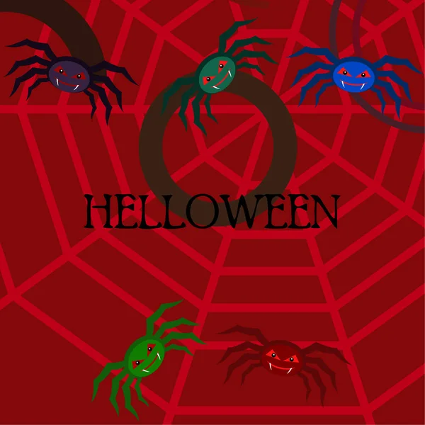 Ilustração Halloween Fundo Vetorial Com Aranhas —  Vetores de Stock