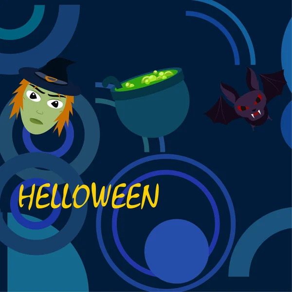 Halloween Čarodějnice Bat Hrnec Vektorové Pozadí — Stockový vektor