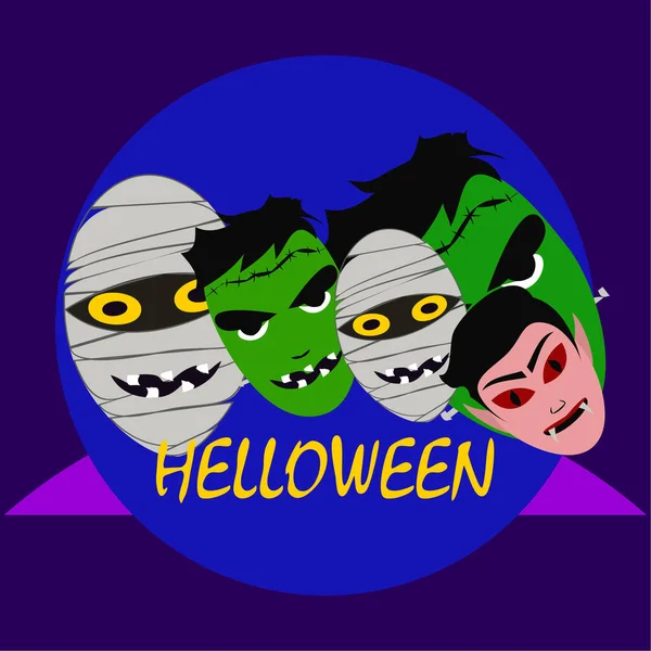 Des Monstres Halloween Illustration Vectorielle Carte — Image vectorielle