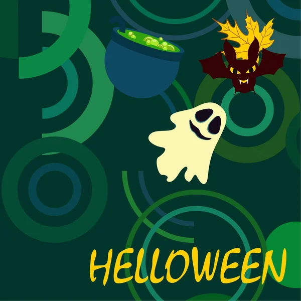 Halloween Höst Fallna Löv Kittel Bat Ghost Vector Bakgrund — Stock vektor