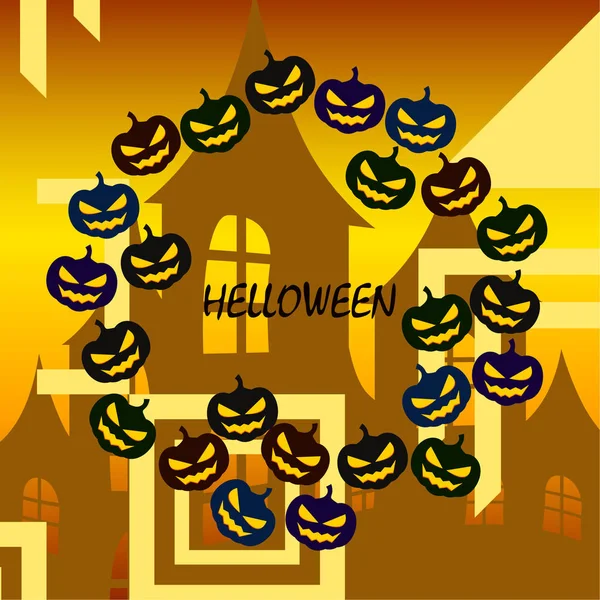 Halloween Hintergrund Mit Haus Und Kürbissen Vektorillustration — Stockvektor