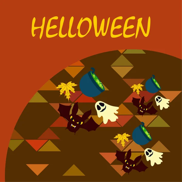 Podzimní Halloween Pozadí Listy Kotel Bat Ghost Vektorové Pozadí — Stockový vektor