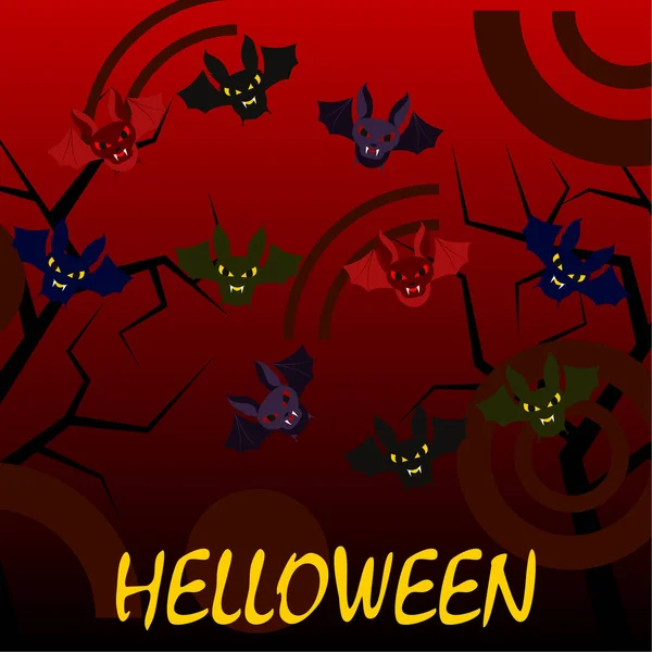 Murciélagos Halloween Sobre Fondo Rojo Cartel Halloween Ilustración Vectorial — Archivo Imágenes Vectoriales