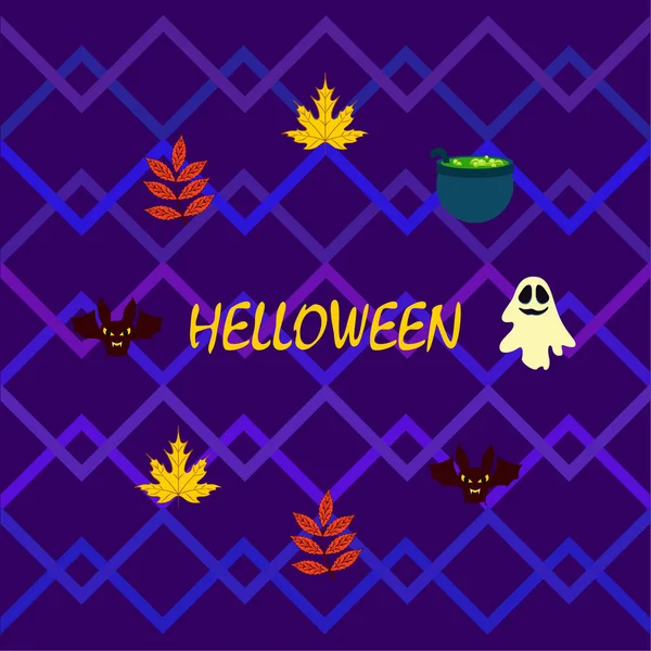 Halloween Fondo Otoño Con Hojas Calderos Murciélagos Fantasmas Vector Fondo — Vector de stock