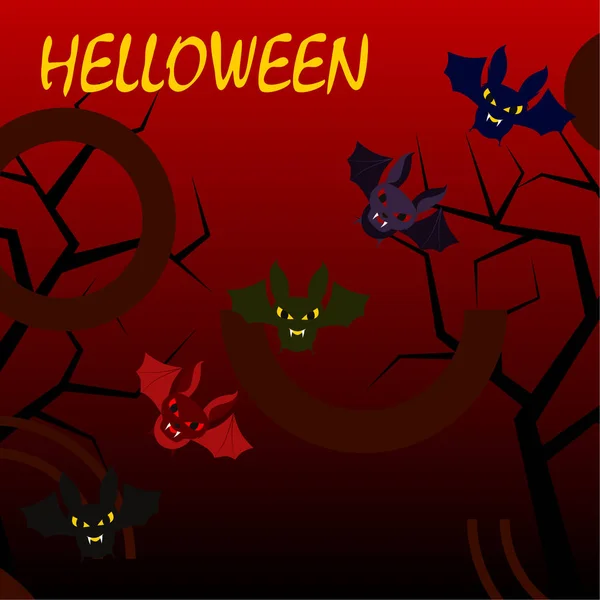 Morcegos Halloween Fundo Vermelho Cartaz Halloween Ilustração Vetorial —  Vetores de Stock