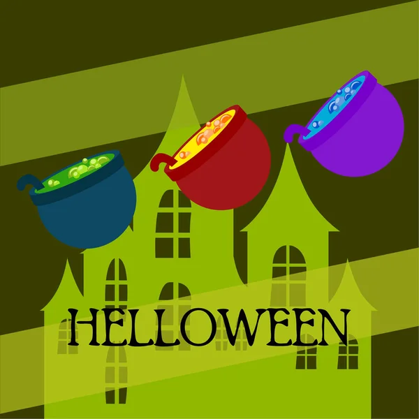 Pots Avec Potion Fond Vectoriel Halloween — Image vectorielle