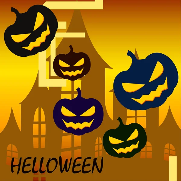 Fondo Halloween Con Casa Calabazas Ilustración Vectorial — Vector de stock