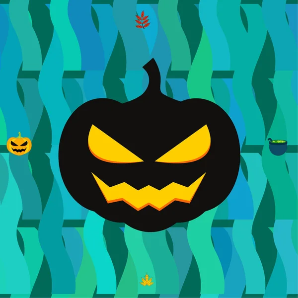 Calabazas Otoño Halloween Hojas Caídas Fondo Vector Caldero Bruja — Vector de stock