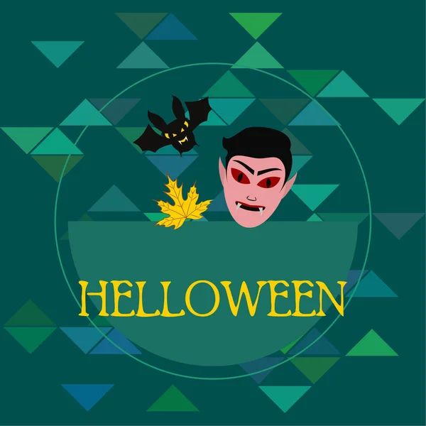 Hoja Otoño Halloween Máscara Drácula Murciélago — Vector de stock