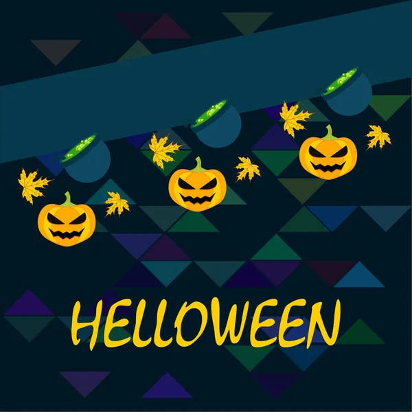 Halloween Najaar Pompoenen Gevallen Bladeren Witch Cauldrons Vector Achtergrond — Stockvector