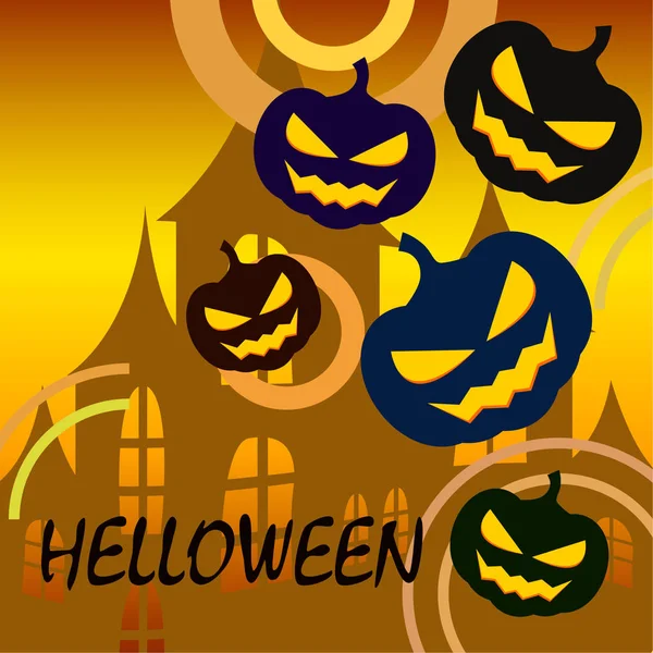 Halloween Background House Pumpkins Vector Illustration — Stock Vector