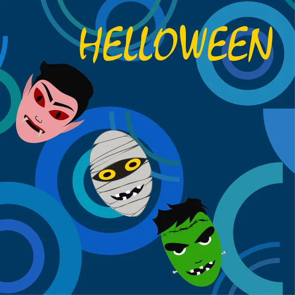 Halloween Fundo Azul Com Monstros Ilustração Vetorial — Vetor de Stock