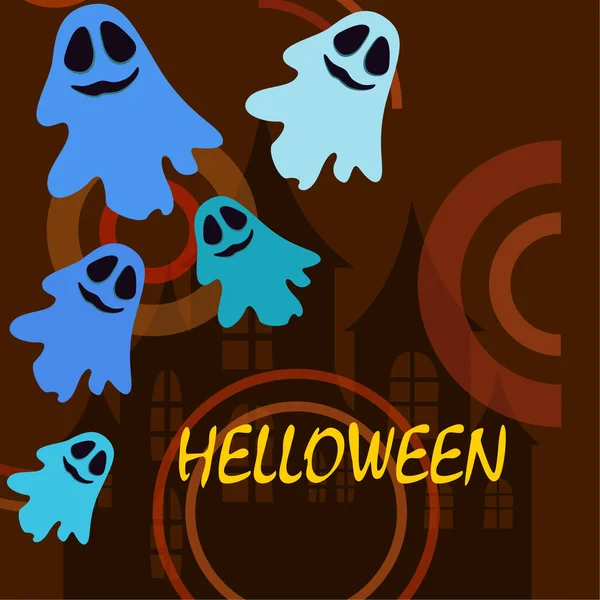 Ilustração Halloween Com Fantasmas Fundo Vetorial — Vetor de Stock