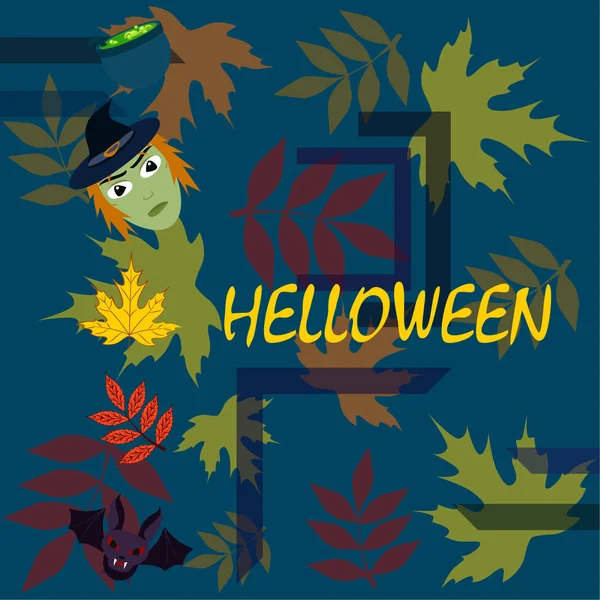 Bruja Halloween Murciélago Fondo Vector Olla — Archivo Imágenes Vectoriales