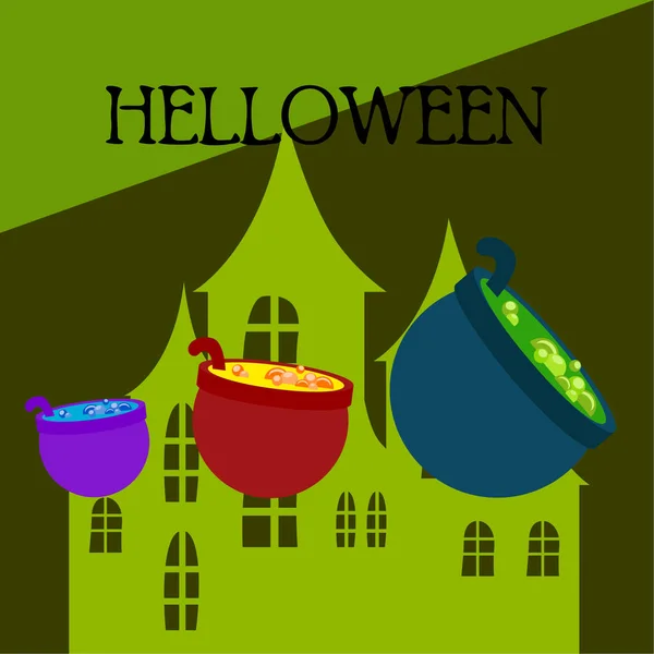 Pots Potion Halloween Vector Background — Stock Vector