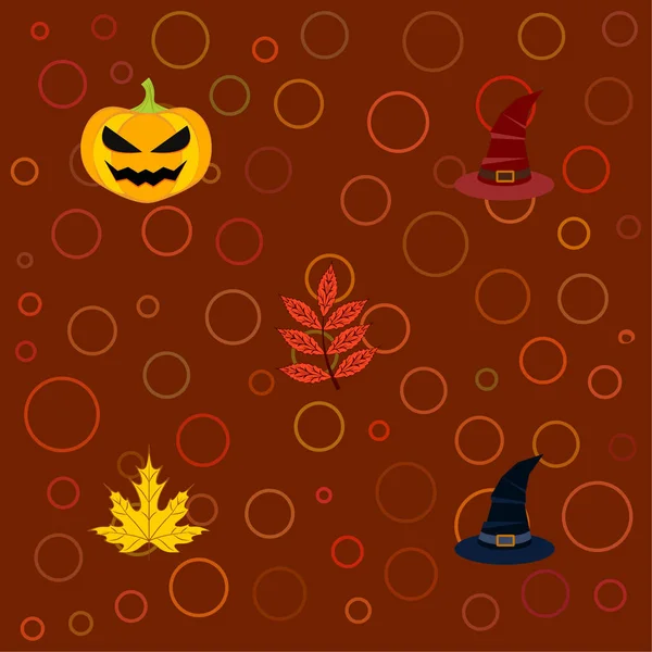 Halloween Hösten Pumpa Och Nedfallna Löv Hattar Vektor Bakgrund — Stock vektor