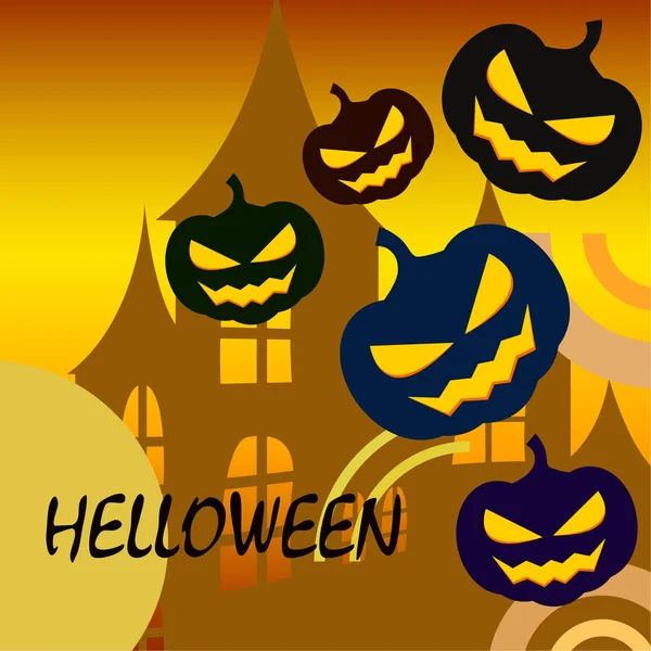 Fondo Halloween Con Casa Calabazas Ilustración Vectorial — Vector de stock