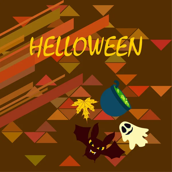 Halloween Outono Fundo Com Folha Caldeirão Morcego Fundo Vetor Fantasma —  Vetores de Stock