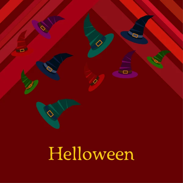 Halloween Hintergrund Mit Hexenhüten Auf Rotem Hintergrund — Stockvektor