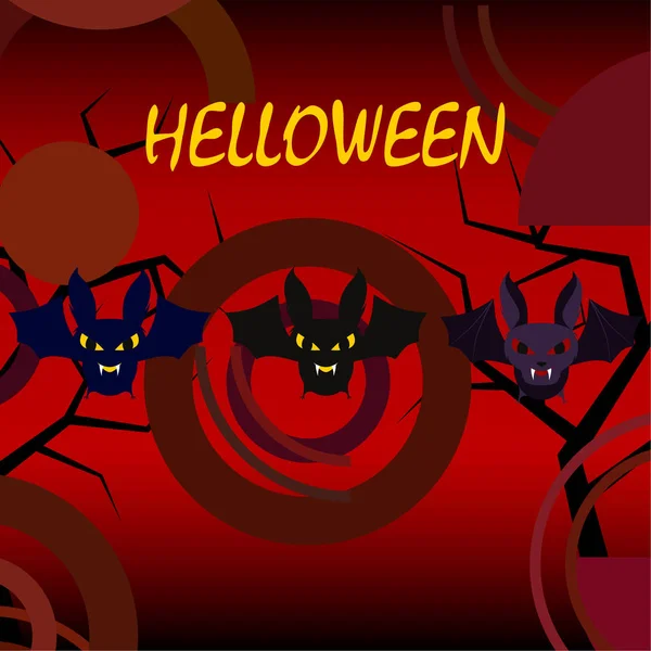 Murciélagos Halloween Sobre Fondo Rojo Cartel Halloween Ilustración Vectorial — Archivo Imágenes Vectoriales
