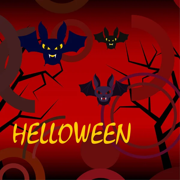 Murciélagos Halloween Sobre Fondo Rojo Cartel Halloween Ilustración Vectorial — Vector de stock