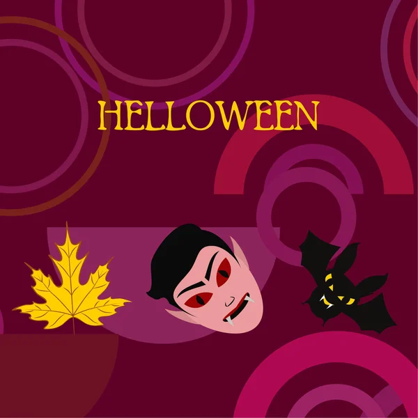 Hoja Otoño Halloween Máscara Drácula Murciélago Ilustración Vectorial — Vector de stock