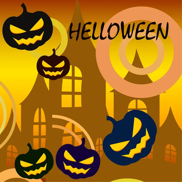 Fondo Halloween Con Casa Calabazas Ilustración Vectorial — Vector de stock