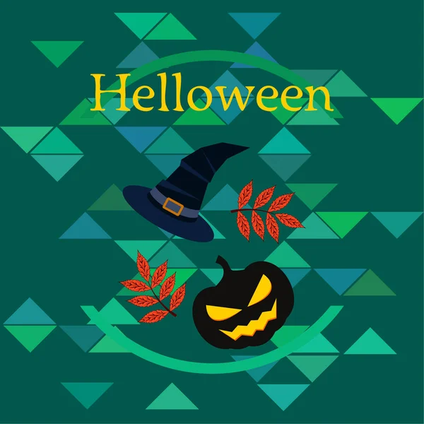 Halloween Calabaza Otoño Hojas Caídas Sombrero Vector Fondo — Vector de stock