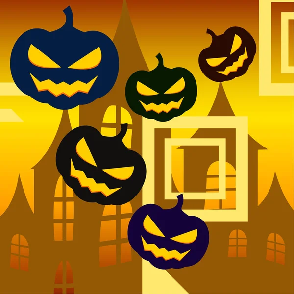 Halloween Achtergrond Met Huis Pompoenen Vectorillustratie — Stockvector