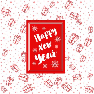 Yeni yıl vektör tebrik kartı, tatil arka plan. Noel, hediyeler ile arka plan