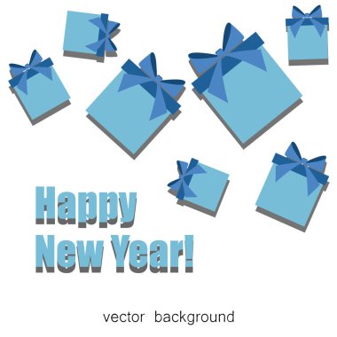  Noel hediyeleri ile tebrik kartı. Vektör çizim. Mavi ve beyaz 