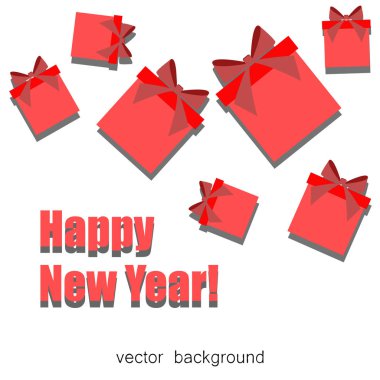  Yeni yıl ve Noel tebrik kartı hediyeler ile. Vektör çizim.